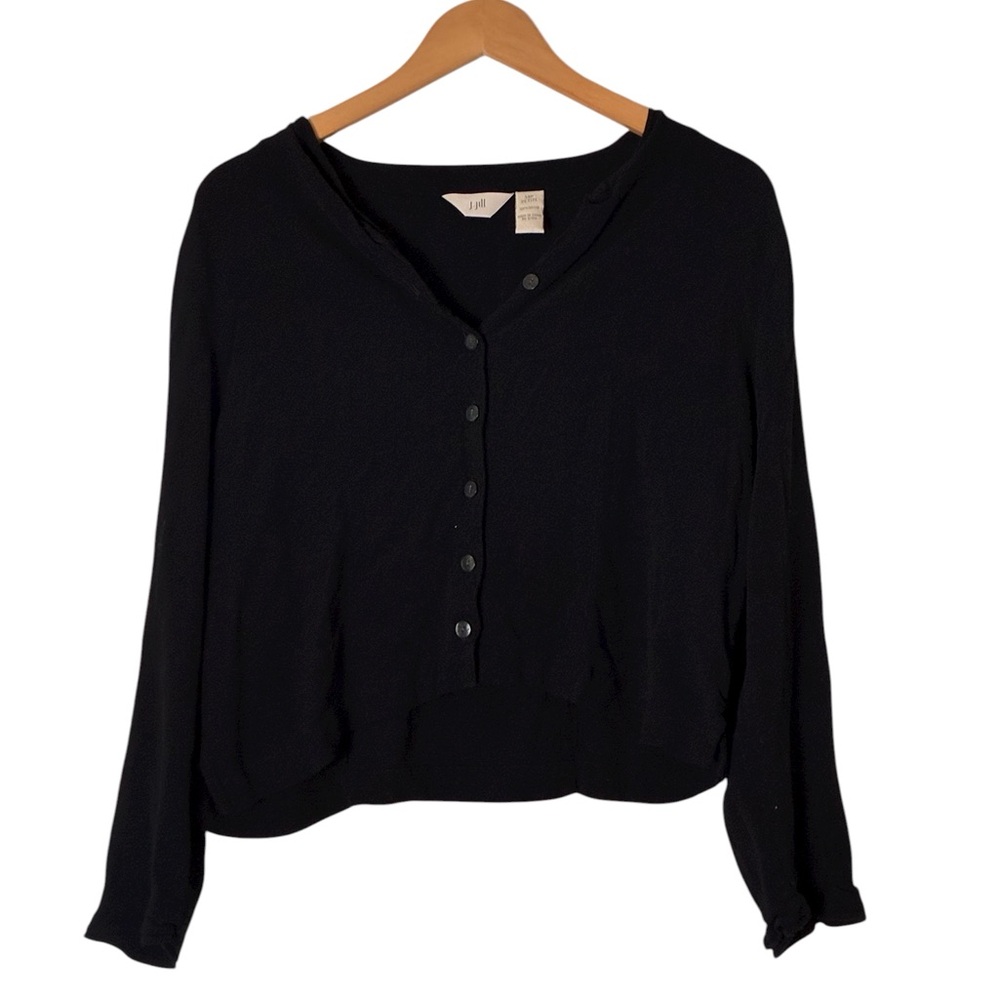 J. Jill | Black rayon button front airy lightweight shirt loose fit blouse 14